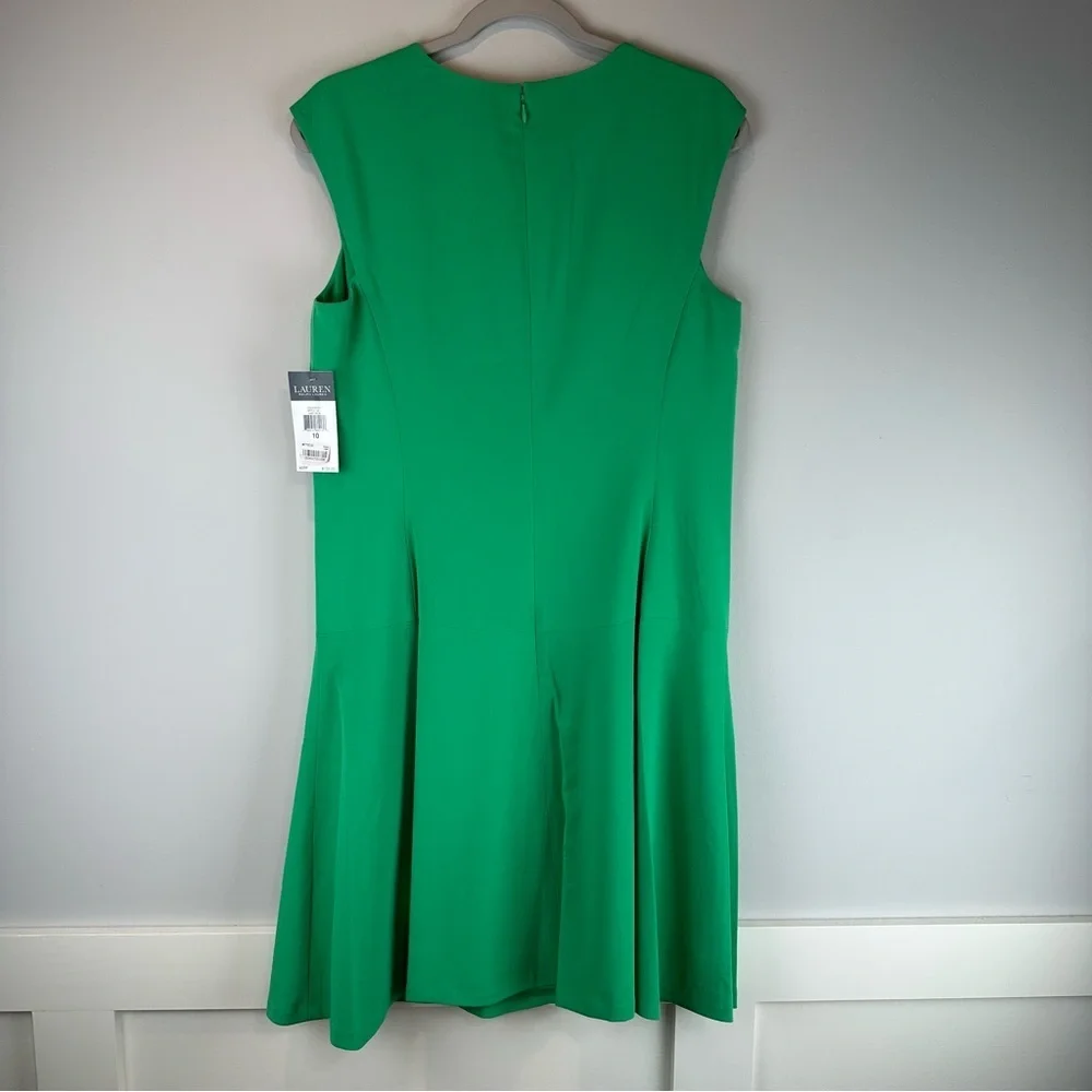 NEW Lauren Ralph Lauren Green Drop Waist Short Sleeve Workwear Office Dress 10 - Picture 2 of 5